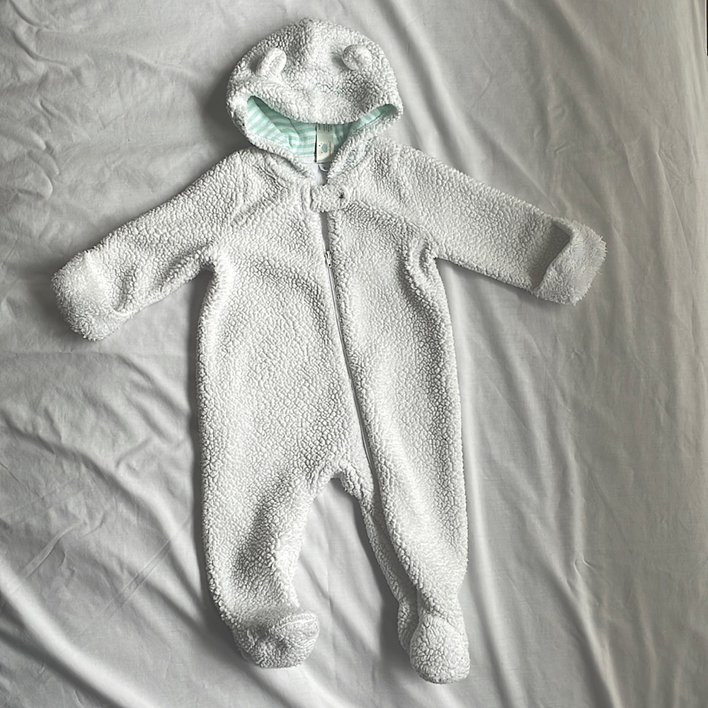 Cloud Island 3-6 Month Warm Polar Bear Footie Pajamas with mitten Hands